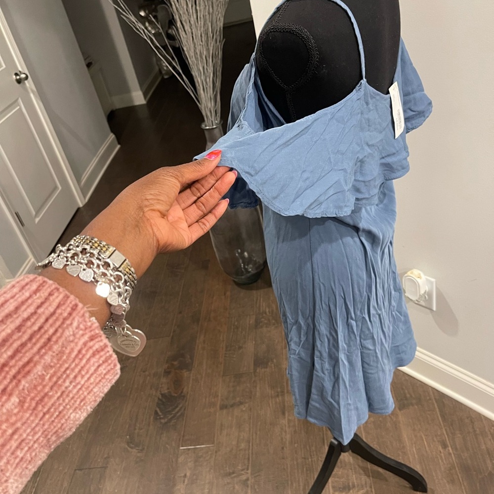 Blue Off-Shoulder Ruffle Summer Dress - Picture 4 of 6